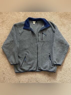 Vintage LL Bean Fleece Jacket Sz XL Gray Charcoal Full Zip Sweater Made USA 90s
